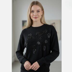 Vintage 80's/90's Jade Black Sequin Embellished Cotton Ramie Sweater Size Large